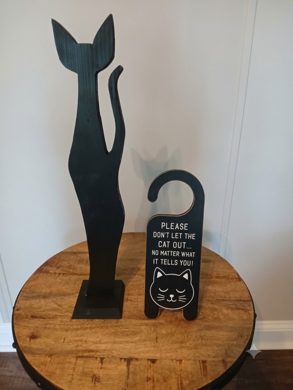 20.5" Black Cat Wooden Sculpture And Door Hanger - Decorative Pet Sign